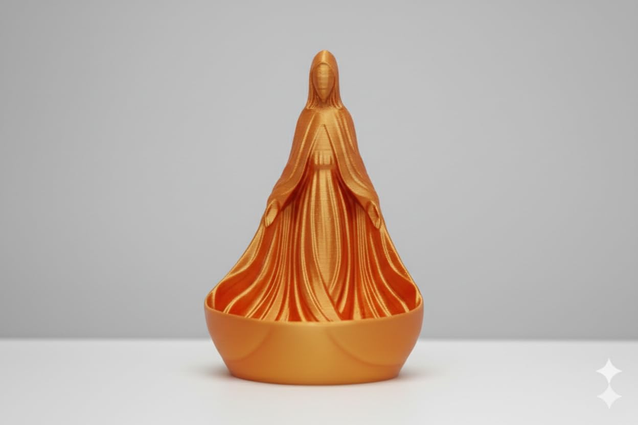 Vista frontal de la Virgen María minimalista con base portarosario